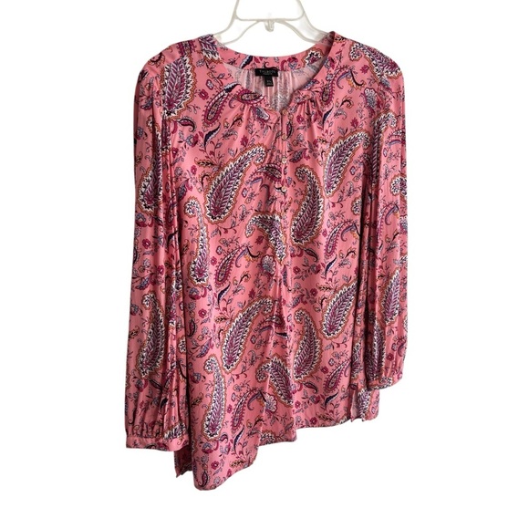 Talbots Band Collar Popover Top Plus 2Xp Pink Dancing Paisley Long Sleeve Blouse - Picture 3 of 16